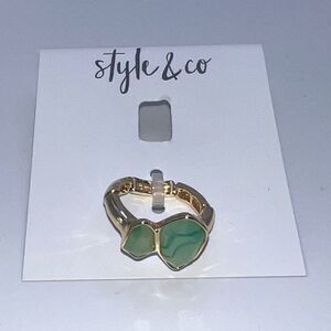 Style & Co Gold-Tone Double Light Green Stone Stretch Ring Adjustable Size New
